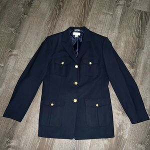 Talbots Jacket Navy Blue Safari Utility Design Buttons Lined Stretch